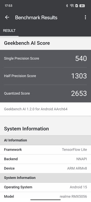 Skor Realme 14 Pro di Geekbench AI
